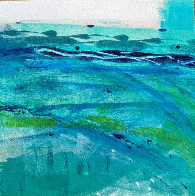 A stunning mixed media landscape painting with gorgeous coastal colours. Choose your frame colour to match your decor at checkout.
