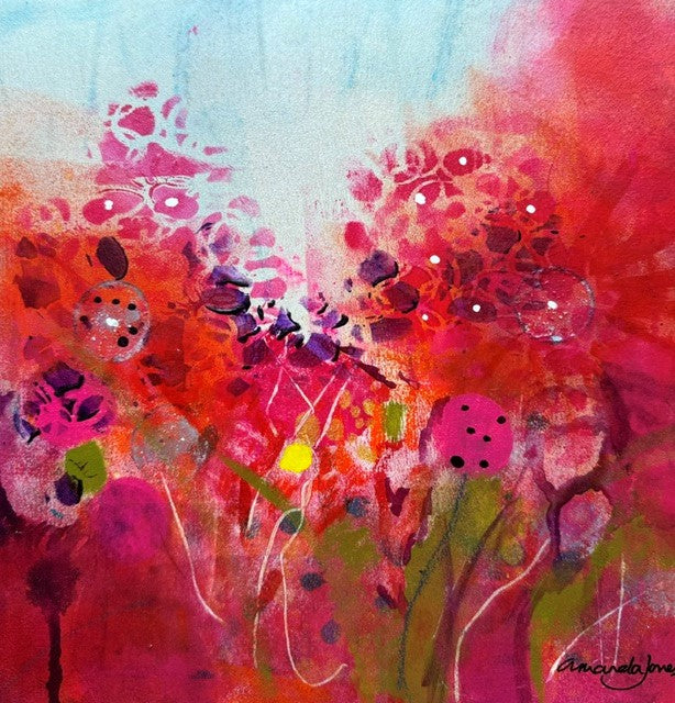 A stunning mixed media abstract floral painting with gorgeous floral detail. Choose your frame colour to match your decor at checkout.
