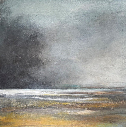 An original semi abstract landscape painting. Lovely pastel shades with water in the foreground and hills behind. A perfect gift or artwork for your home. .