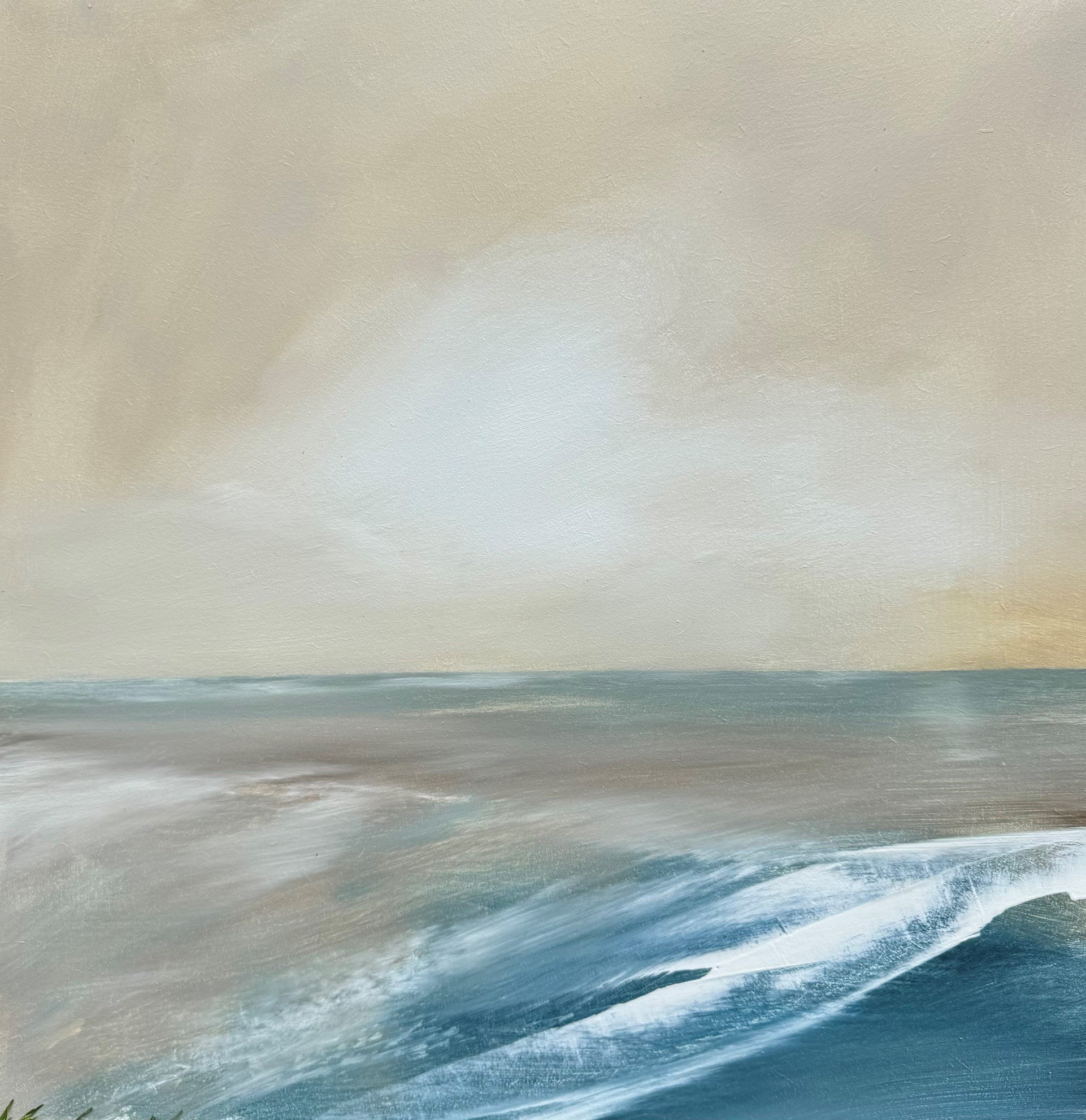 Original artwork of a coastal semi abstract scene with pink and blue tones. The perfect painting for your lounge or bedroom.
