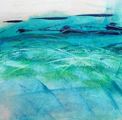 A stunning mixed media landscape painting with gorgeous coastal colours. Choose your frame colour to match your decor at checkout.