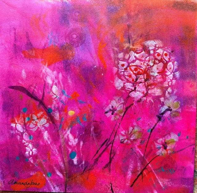 A stunning mixed media abstract floral painting with gorgeous floral detail. Choose your frame colour to match your decor at checkout.